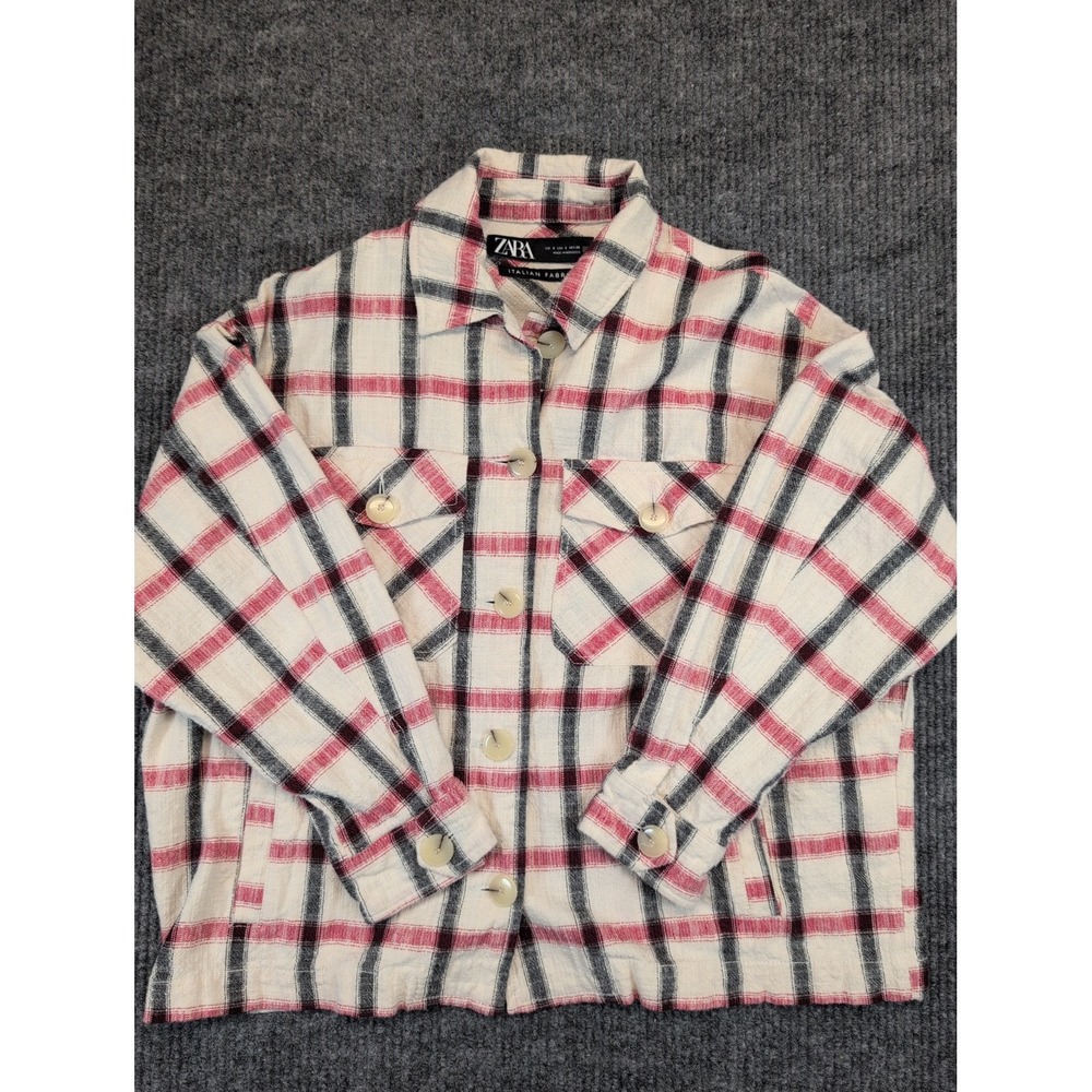 ZARA Italian Fabric Women's Size S Button Up Long Sleeve Shirt Plaid